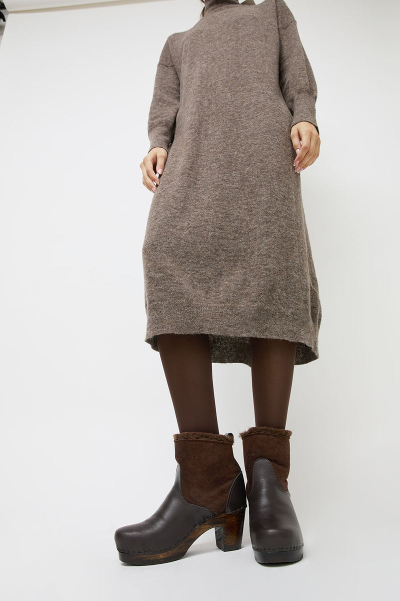 No.6 5" Pull on Shearling Clog Boot on High Heel in Umber on Cocoa Base