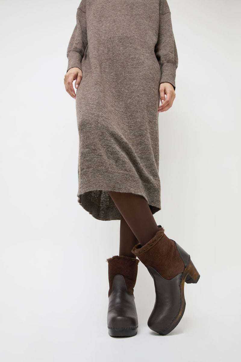 No.6 5" Pull on Shearling Clog Boot on High Heel in Umber on Cocoa Base