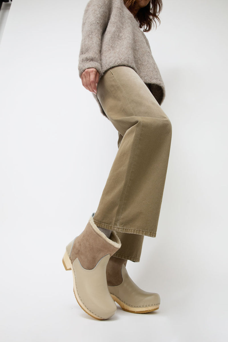 No.6 5" Pull on Shearling Clog Boot on Mid Heel in Clay