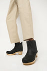No.6 5" Pull on Shearling Clog Boot on Mid Heel in Black Suede