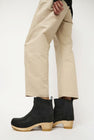 No.6 5" Pull on Shearling Clog Boot on Mid Heel in Black Suede