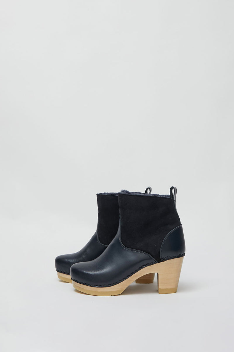 No.6 5 Pull On Shearling Clog Boot On High Heel in Navy and Night Navy and Night 35