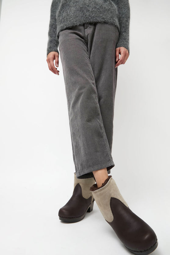 No.6 5" Pull on Shearling Clog Boot on Mid Heel in Spice and Fudge on Cocoa Base
