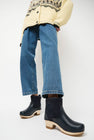 No.6 5" Pull on Shearling Clog Boot on Mid Heel in Navy and Night