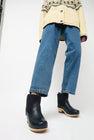 No.6 5" Pull on Shearling Clog Boot on Mid Heel in Navy and Night