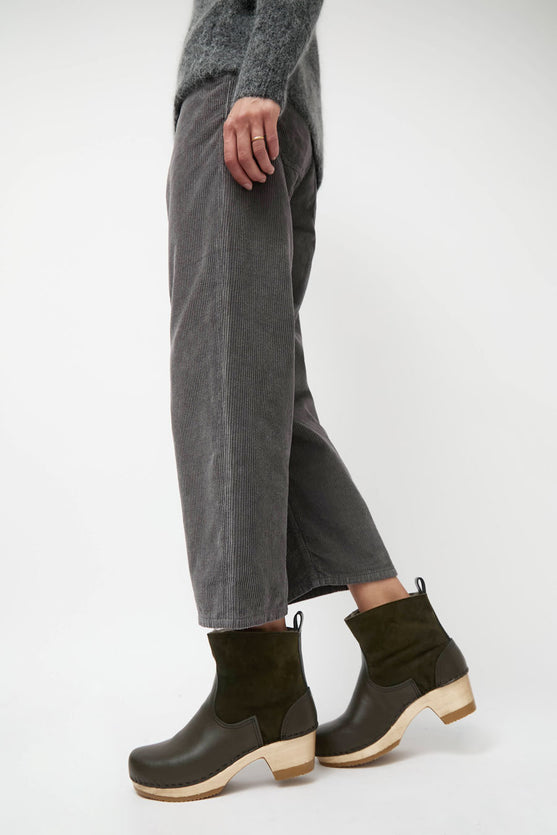 No.6 5" Pull on Shearling Clog Boot on Mid Heel in Olive