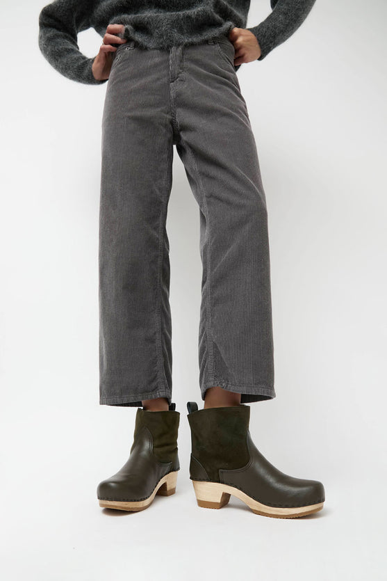 No.6 5" Pull on Shearling Clog Boot on Mid Heel in Olive