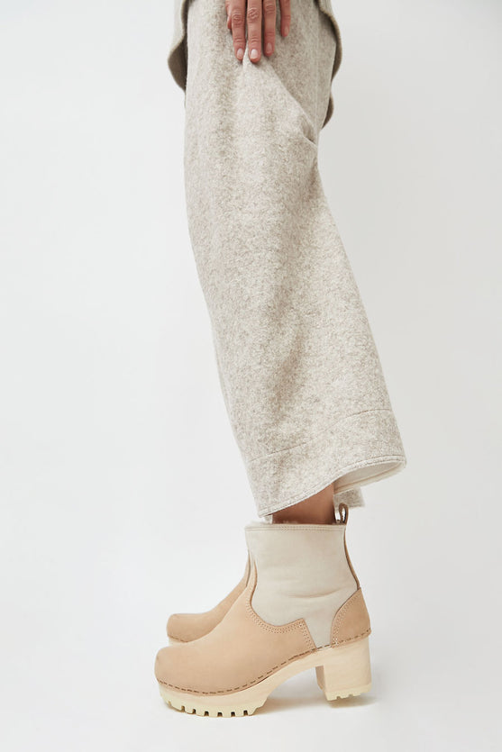 No.6 5 Pull On Shearling Clog Boot On Mid Tread in Bone Suede On White Base Bone Suede On White Base 43