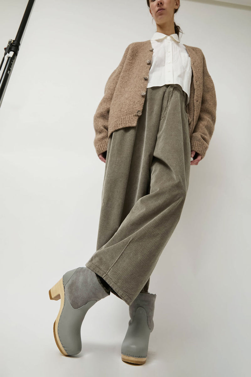 No.6 5" Pull on Shearling Clog Boot on High Heel in Storm and Light Grey