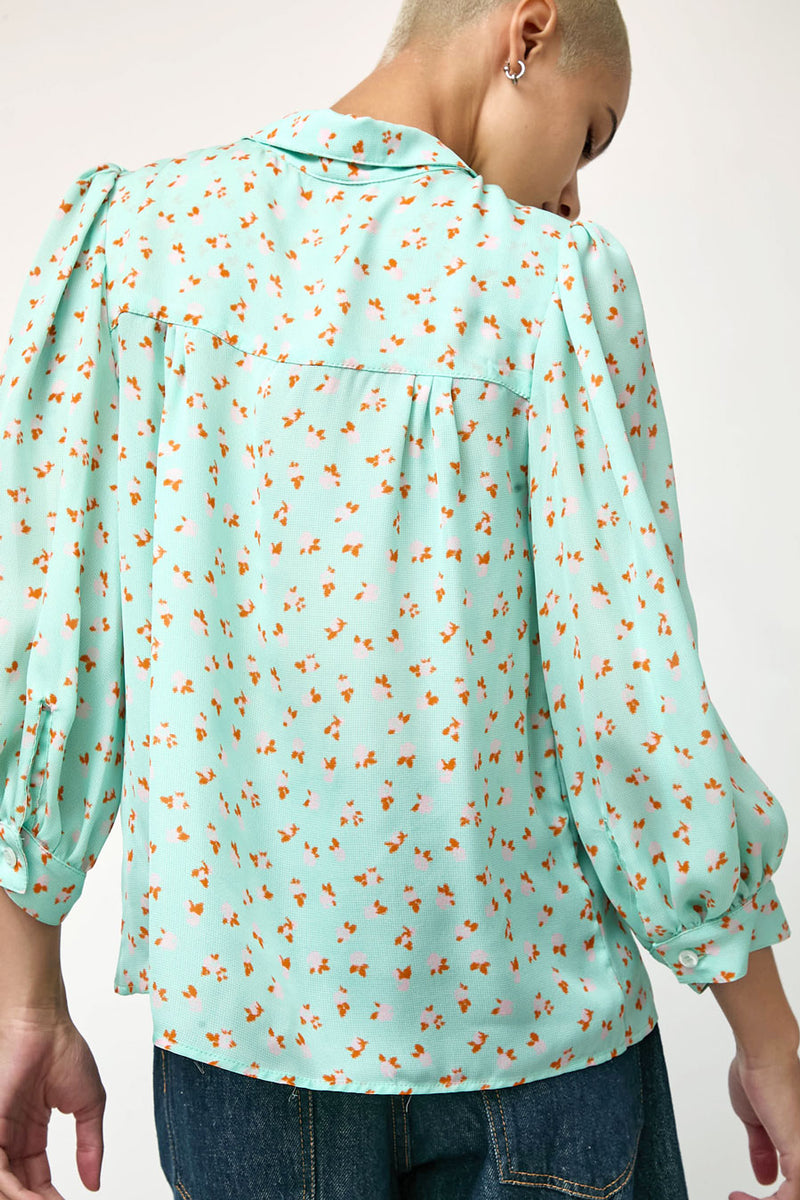 No.6 Alfie Top in Mint Gingham with Pink Flowers