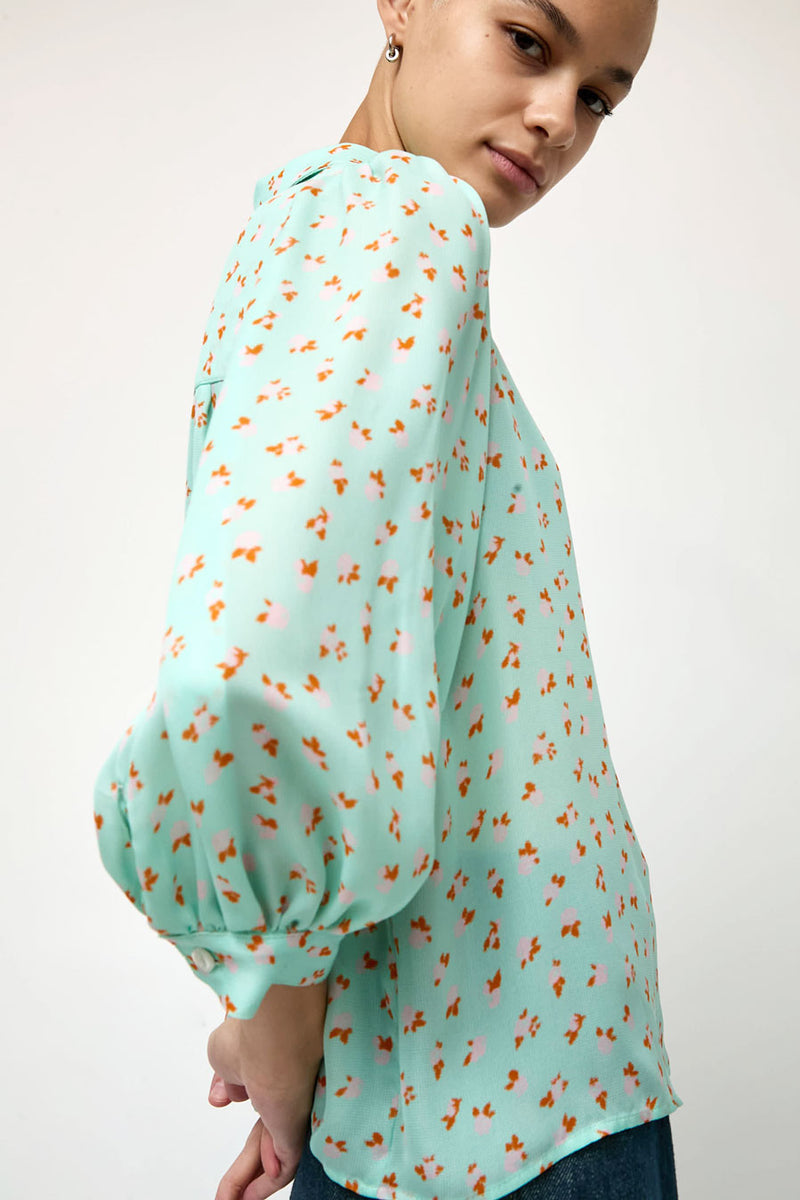 No.6 Alfie Top in Mint Gingham with Pink Flowers