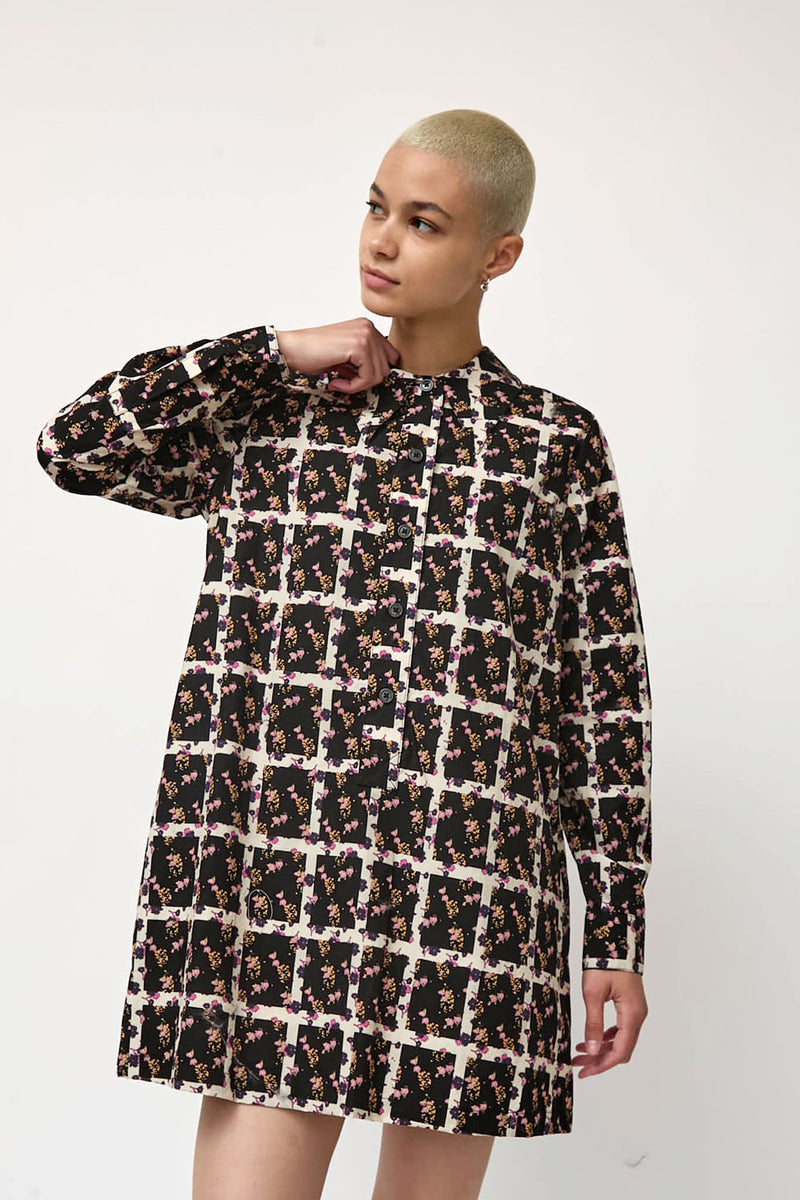 No.6 Annick Dress in Black Window Pane Floral