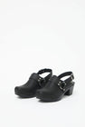 No.6 Arlo Clog on Square Toe Mid Heel in Black on Black Base