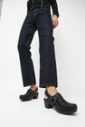 No.6 Arlo Clog on Square Toe Mid Heel in Black on Black Base