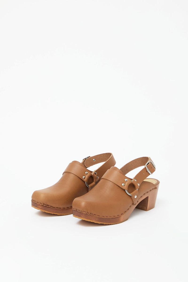 No.6 Arlo Clog on Square Toe Mid Heel in Palomino on Pecan Base