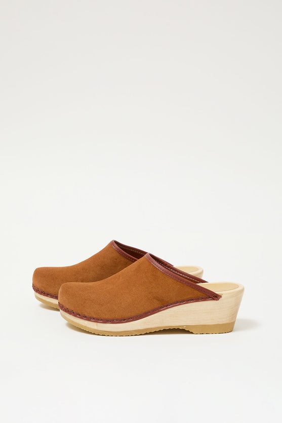 No.6 Bella Clog on Mid Wedge in Toast Suede