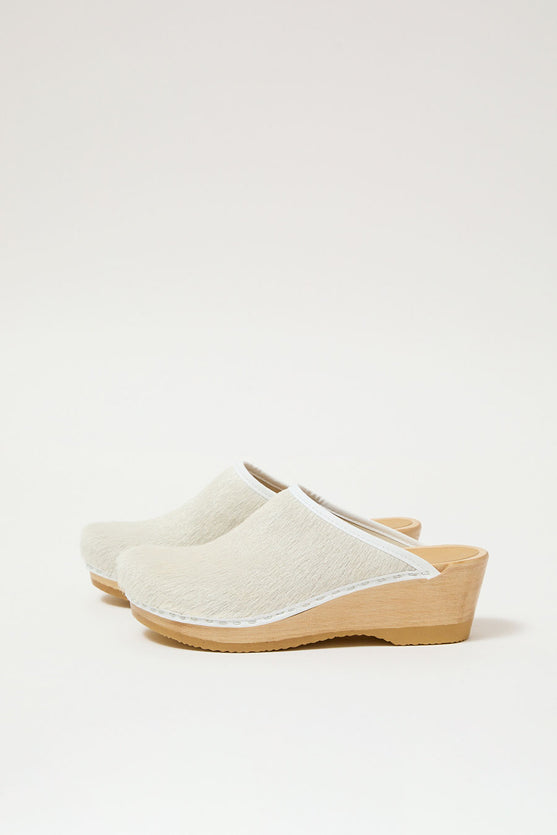 No.6 Bella Clog on Mid Wedge in White Pony