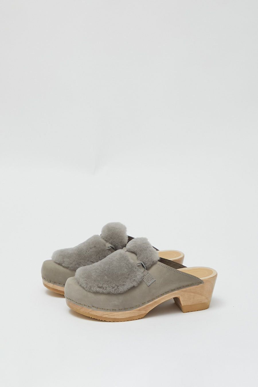 No.6 Billie Fur Clog on Mid Heel in Mist