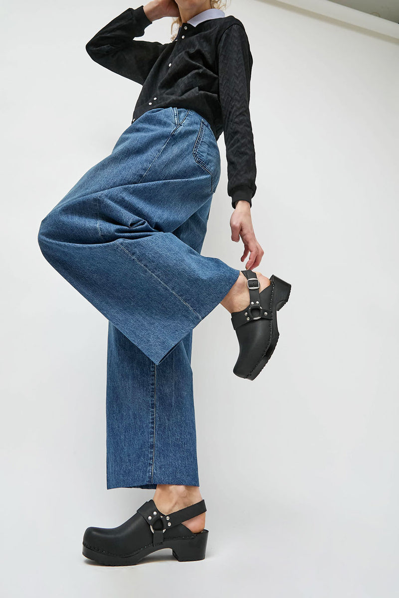 No.6 Brando Clog on Vintage Base in Black on Black Base