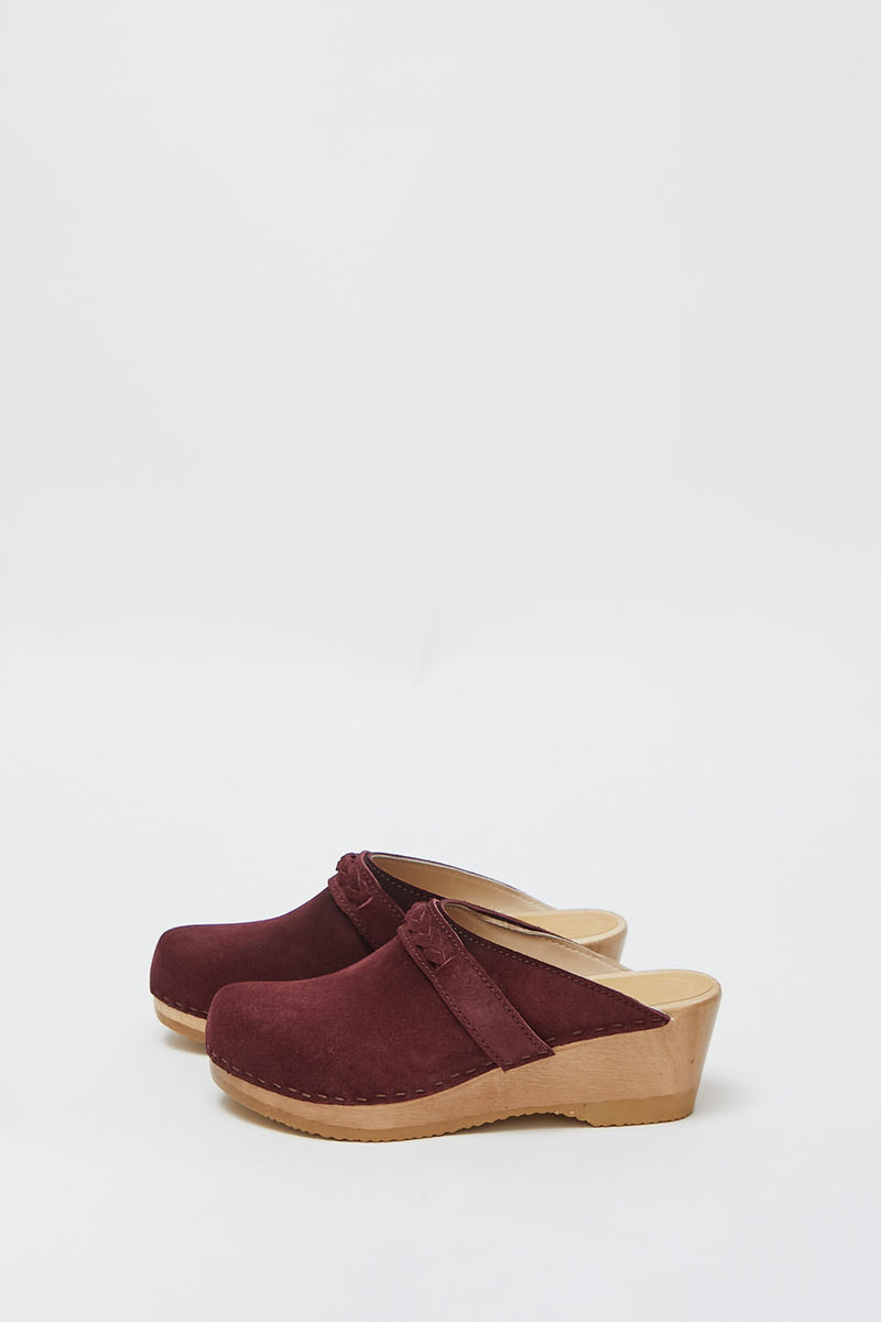 No.6 Bridget Clog on Mid Wedge in Burgundy Suede