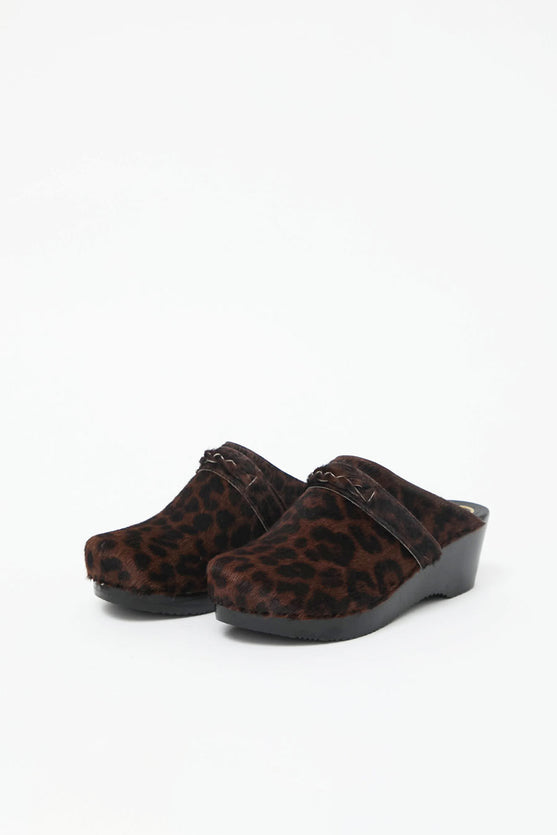 No.6 Bridget Clog on Mid Wedge in Espresso Pony on Black Base