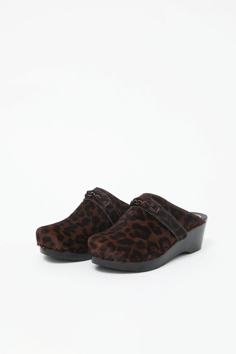 No.6 Bridget Clog on Mid Wedge in Espresso Pony on Black Base