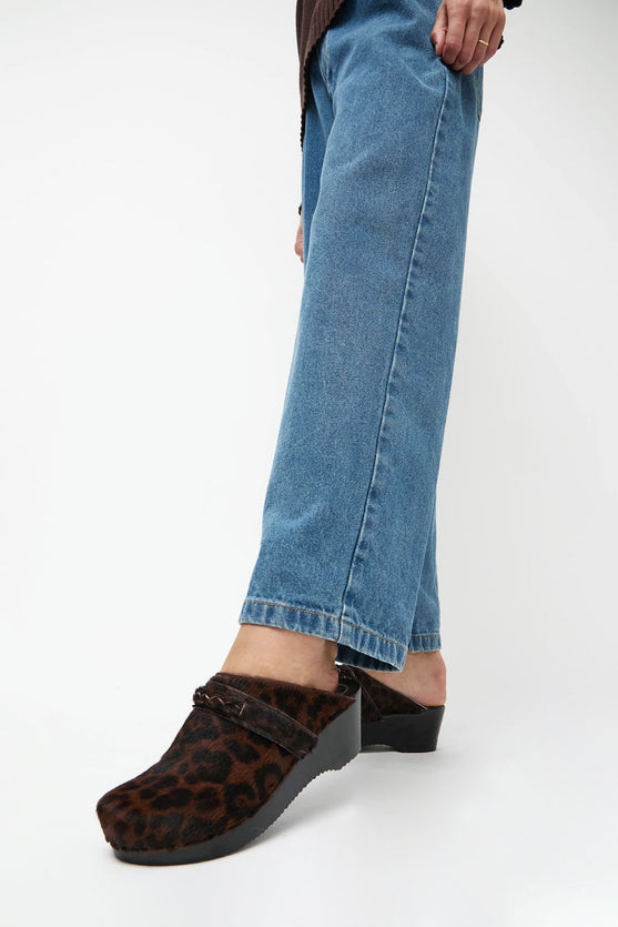 No.6 Bridget Clog on Mid Wedge in Espresso Pony on Black Base
