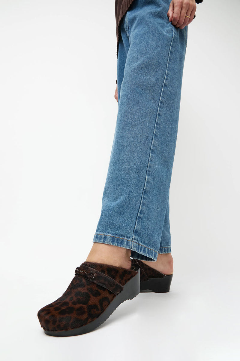 No.6 Bridget Clog on Mid Wedge in Espresso Pony on Black Base