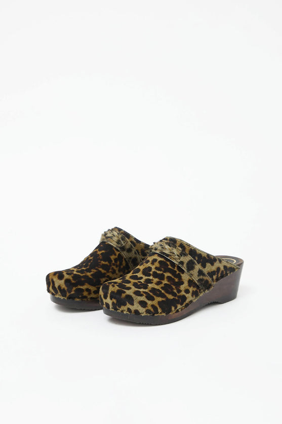 No.6 Bridget Clog on Mid Wedge in Leopard Pony on Cocoa Base