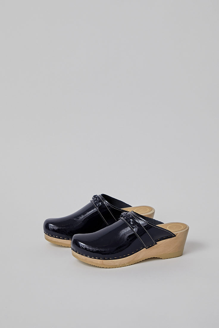 Image of No.6 Bridget Clog on Mid Wedge in Navy Patent