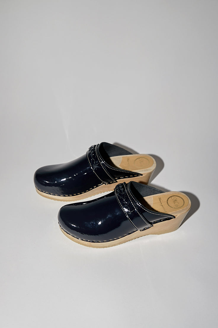 Image of No.6 Bridget Clog on Mid Wedge in Navy Patent