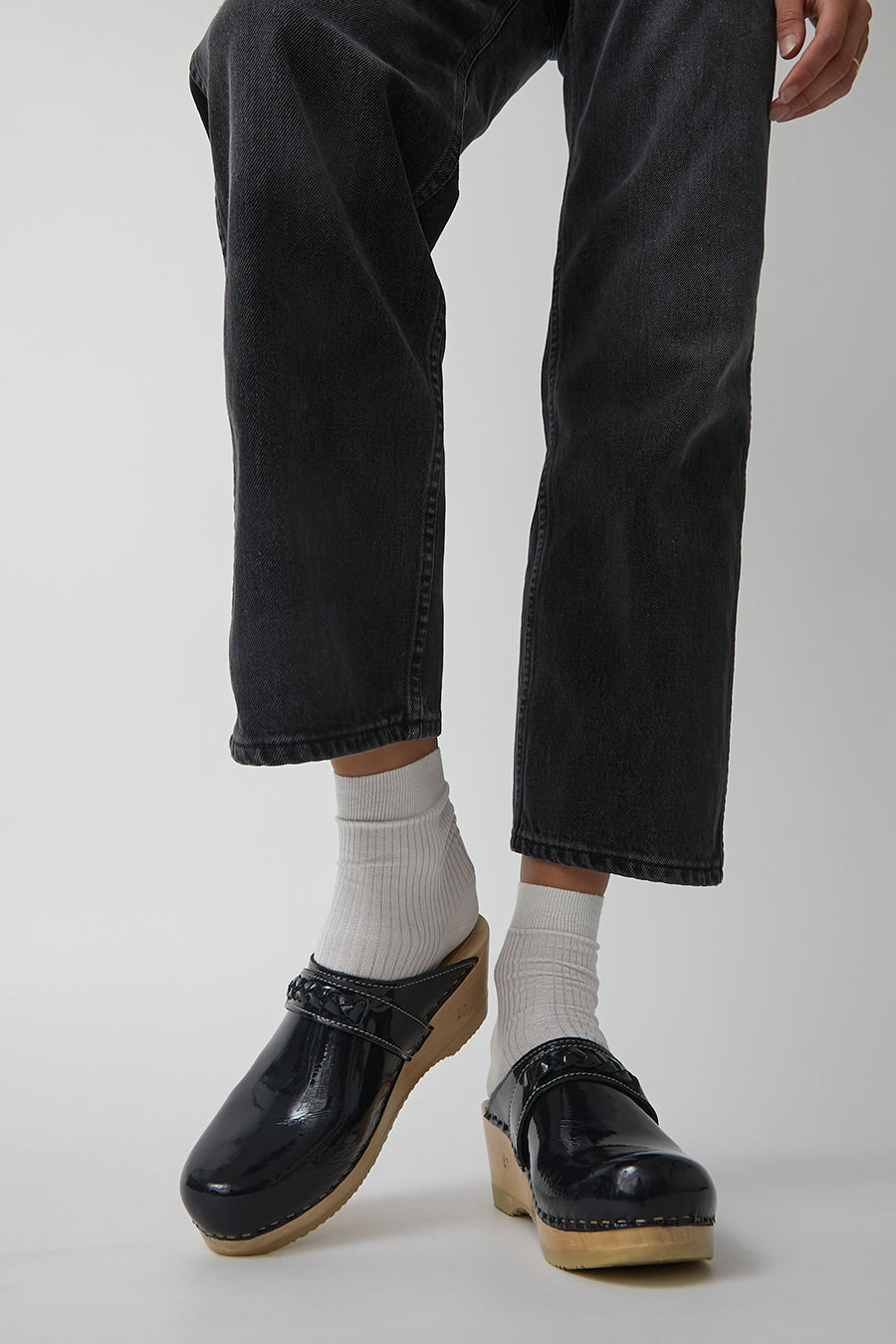 No.6 Bridget Clog on Mid Wedge in Navy Patent