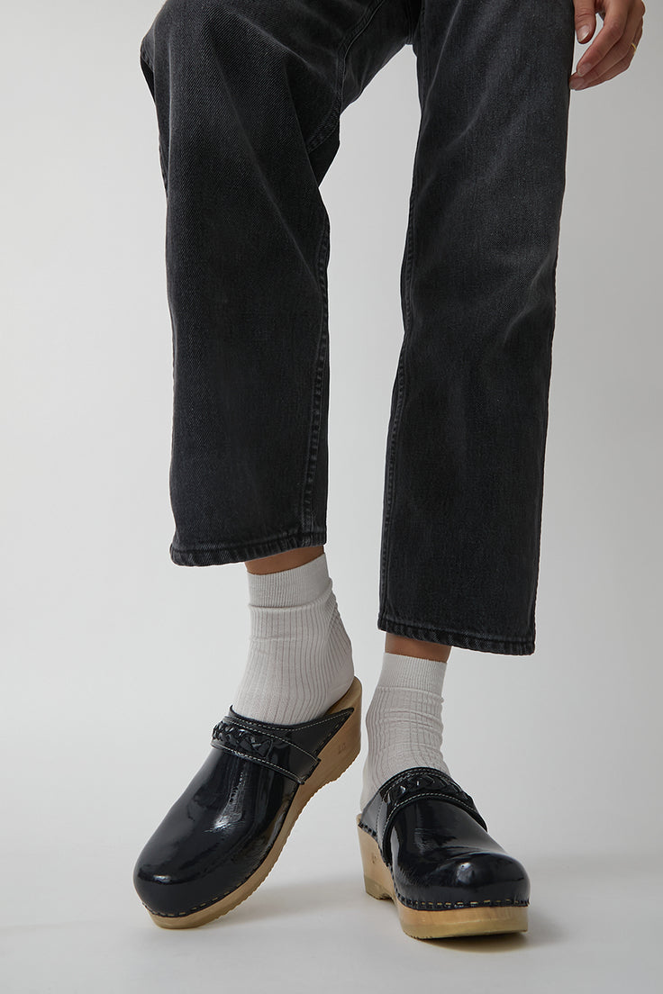 Image of No.6 Bridget Clog on Mid Wedge in Navy Patent