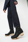 No.6 5" Leather Clog Buckle Boot on Mid Heel Bendable Base in Black