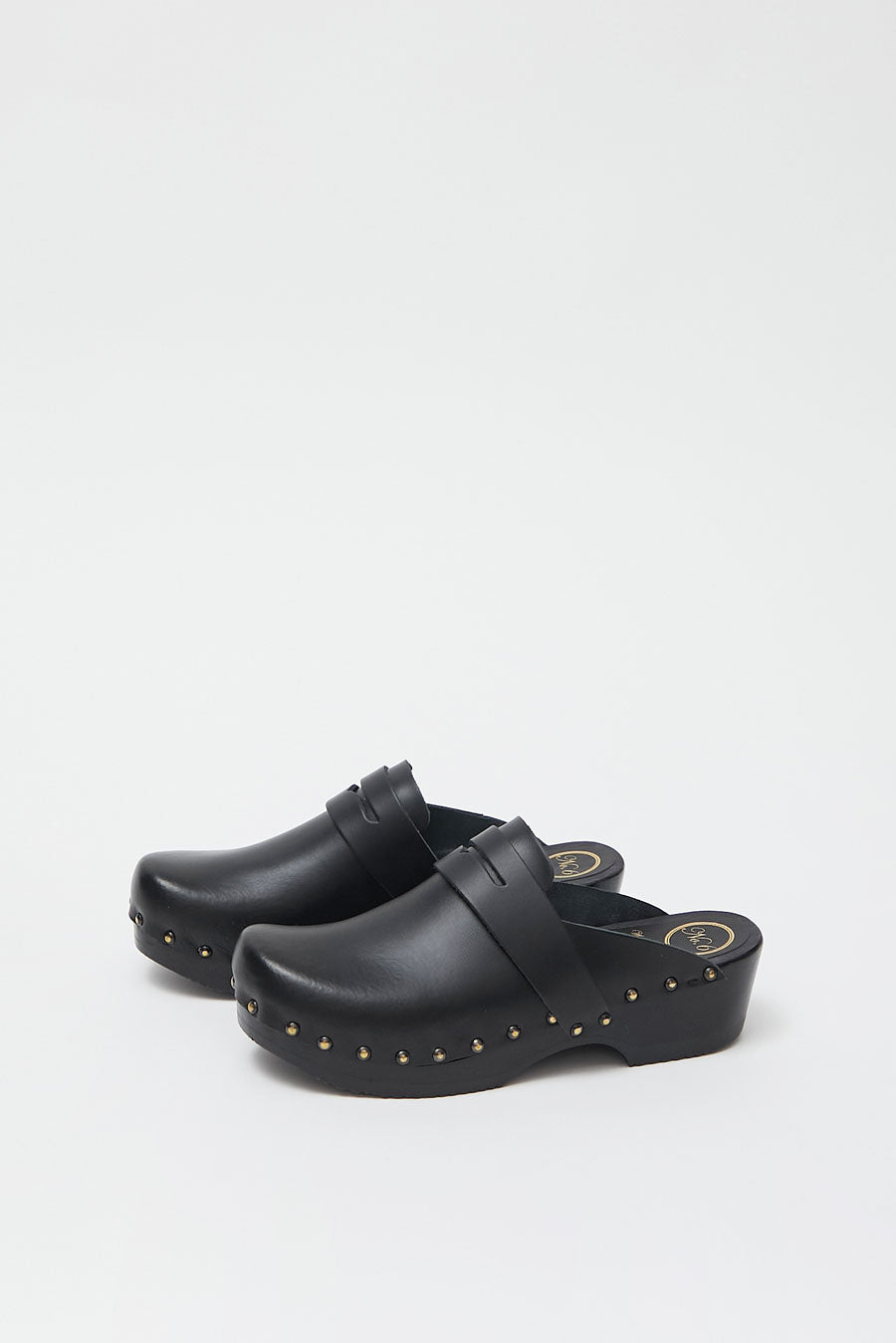 No.6 Charlotte Studded Clog on Low Base in Jet on Black Base