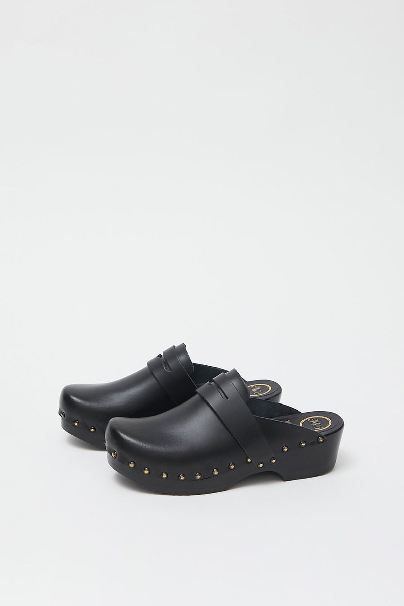 No.6 Charlotte Studded Clog on Low Base in Jet on Black Base