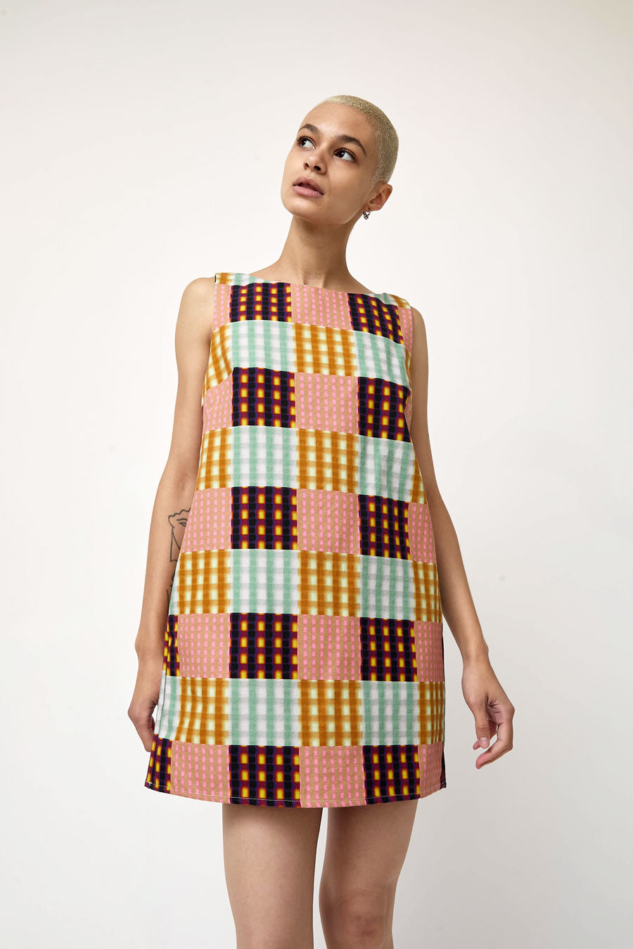No.6 Clair Dress in Blurry Mixed Plaid