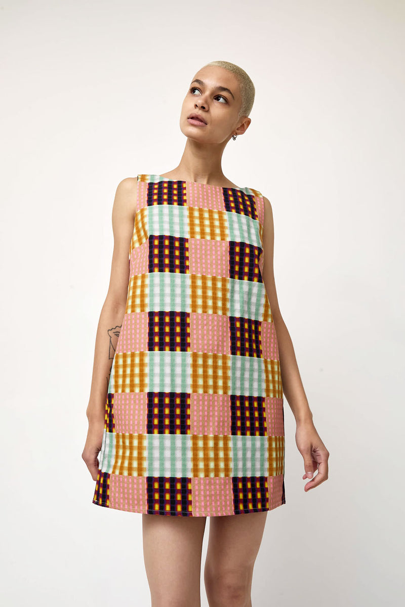 No.6 Clair Dress in Blurry Mixed Plaid