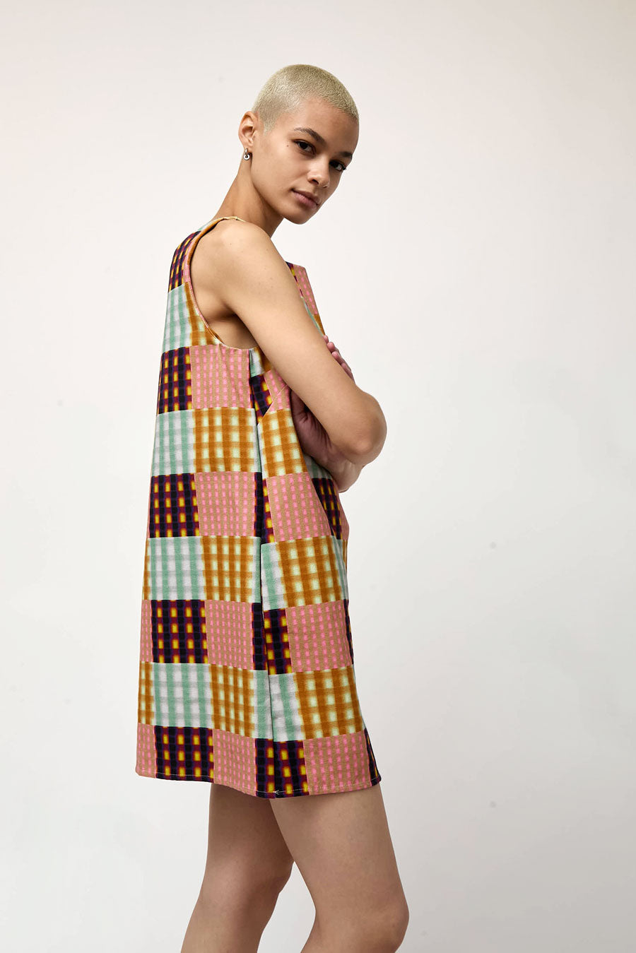 No.6 Clair Dress in Blurry Mixed Plaid