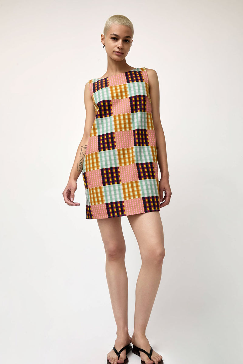 No.6 Clair Dress in Blurry Mixed Plaid