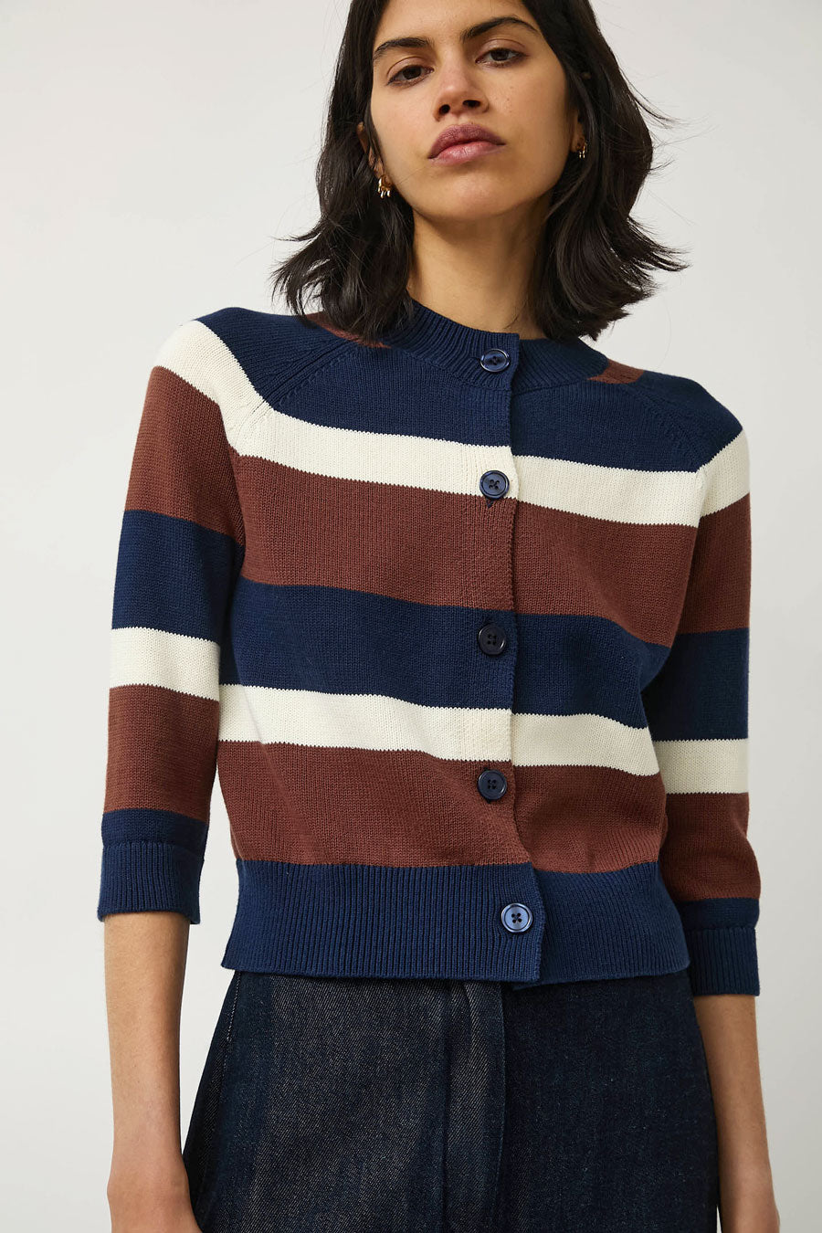 No.6 Colette Cardi in Navy and Brown Stripe