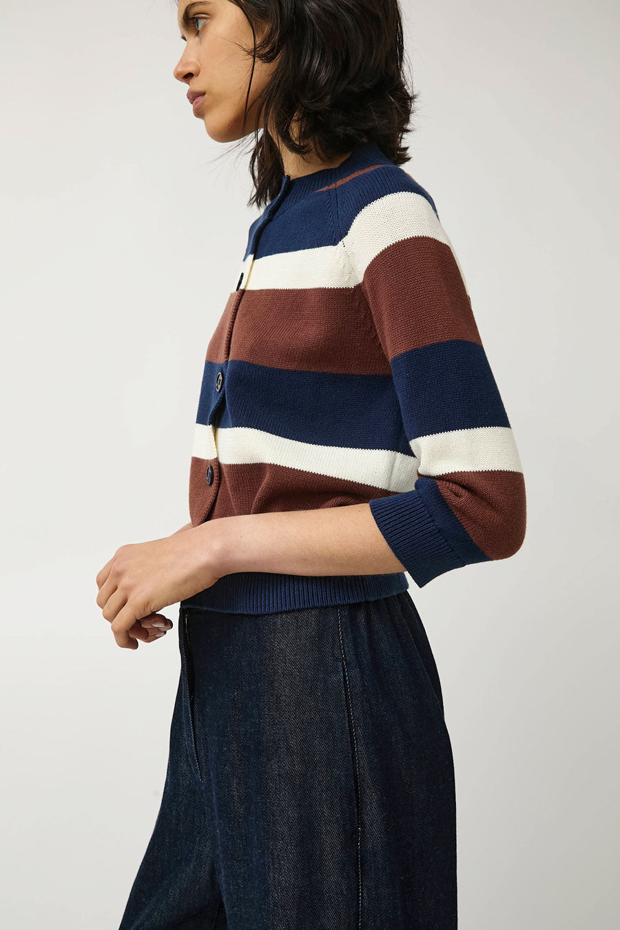 No.6 Colette Cardi in Navy and Brown Stripe