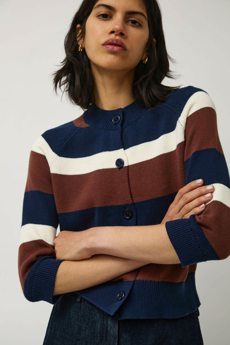 No.6 Colette Cardi in Navy and Brown Stripe