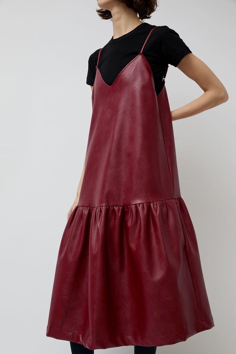 No.6 Cologne Ruffle Dress in Bordeaux Faux Leather