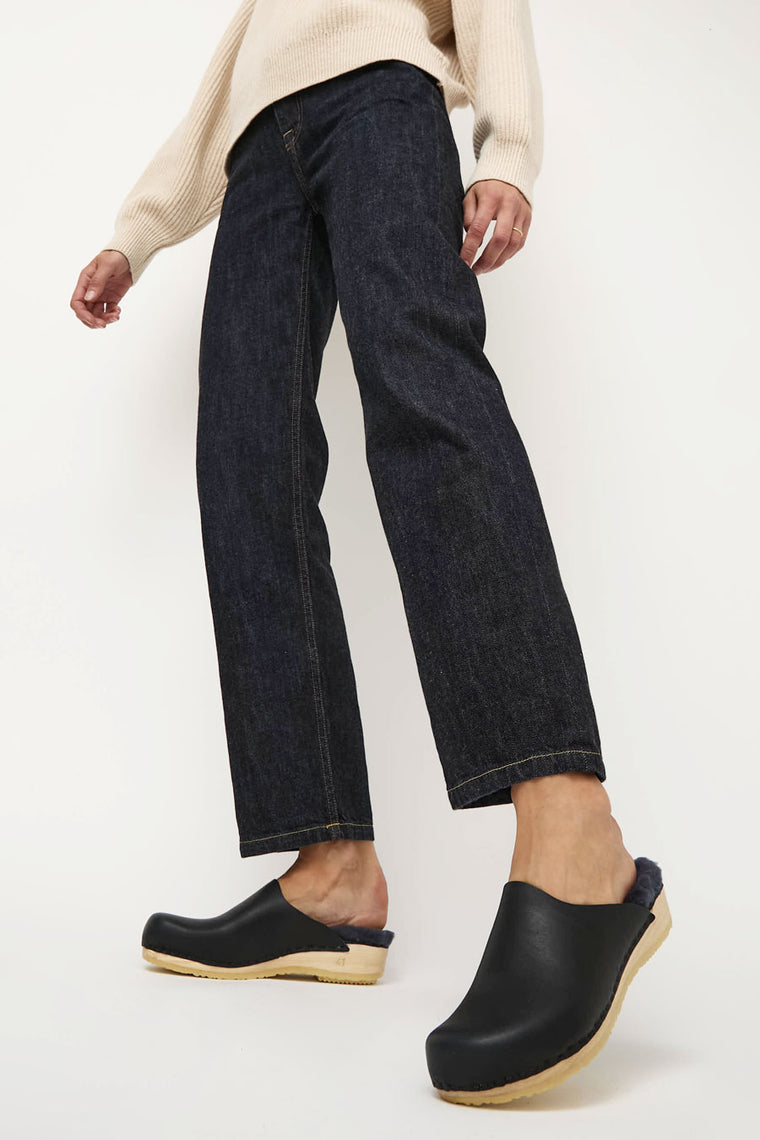 No.6 Contour Clog with Shearling on Flat Base in Indigo