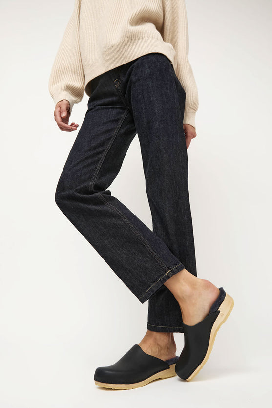 No.6 Contour Clog with Shearling on Flat Base in Indigo