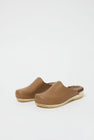 No.6 Contour Clog with Shearling on Flat Base in Khaki and Brown Brisa