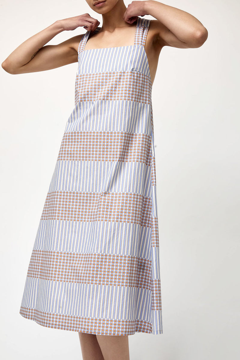 No.6 Criss Cross Dress in Blue Camel Checks and Balances