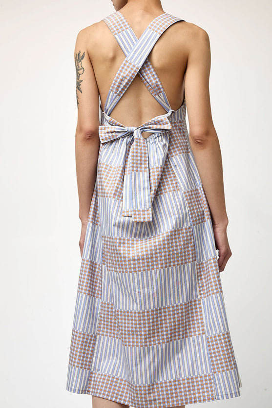 No.6 Criss Cross Dress in Blue Camel Checks and Balances – No.6 Store