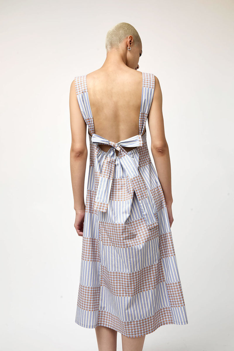 No.6 Criss Cross Dress in Blue Camel Checks and Balances